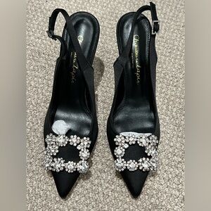 Manolo Blahnik style Black Slingback Heels